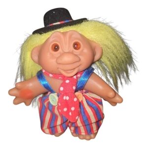 Y2K Colorful Troll Doll with Hat and Striped Outfit
